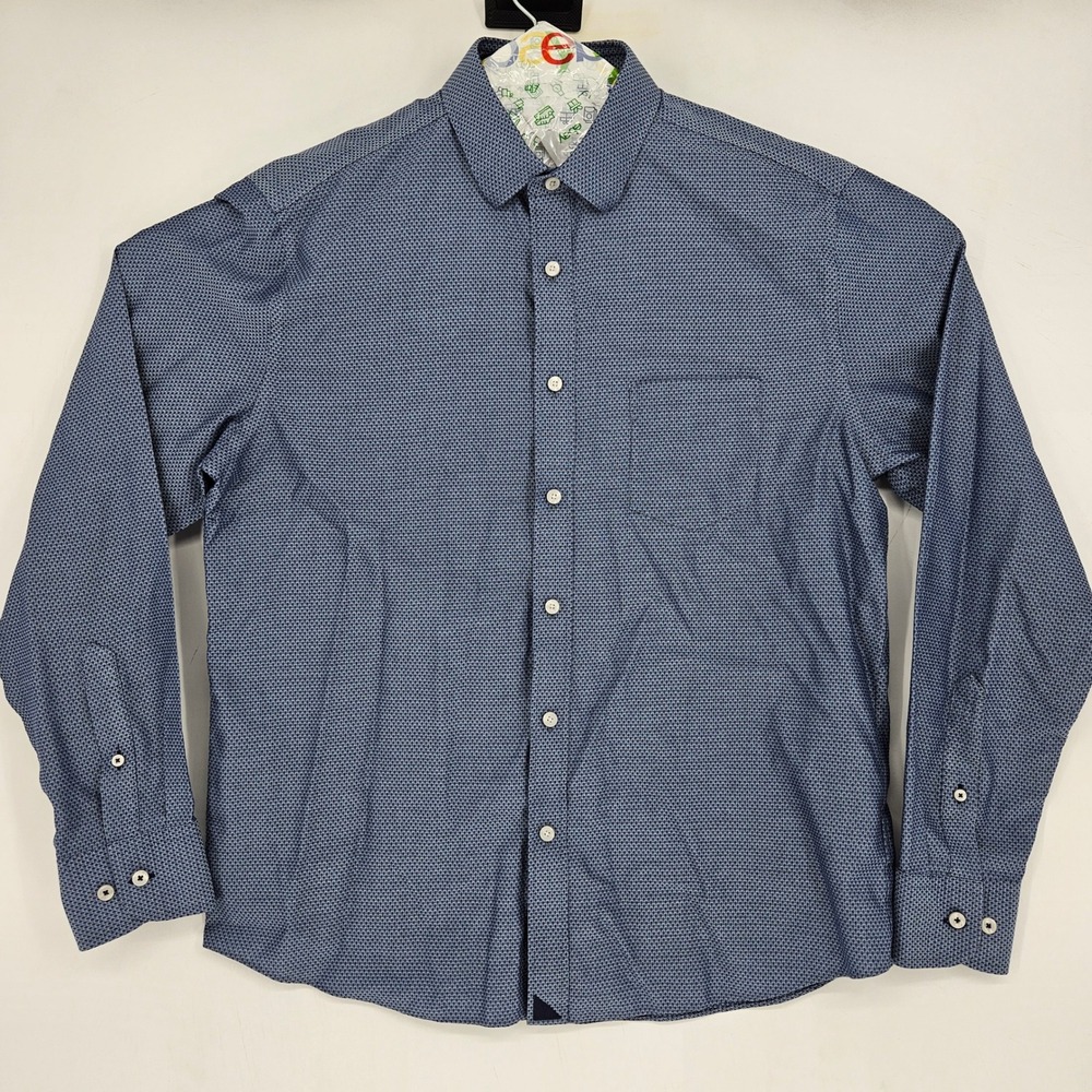 Untuckit Shirt Mens Large Button Up Casual Preppy Blue Long‎ Sleeve Wrinkle Free